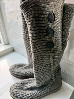 UGG Taupe Knit Suede Mid-Calf Boots